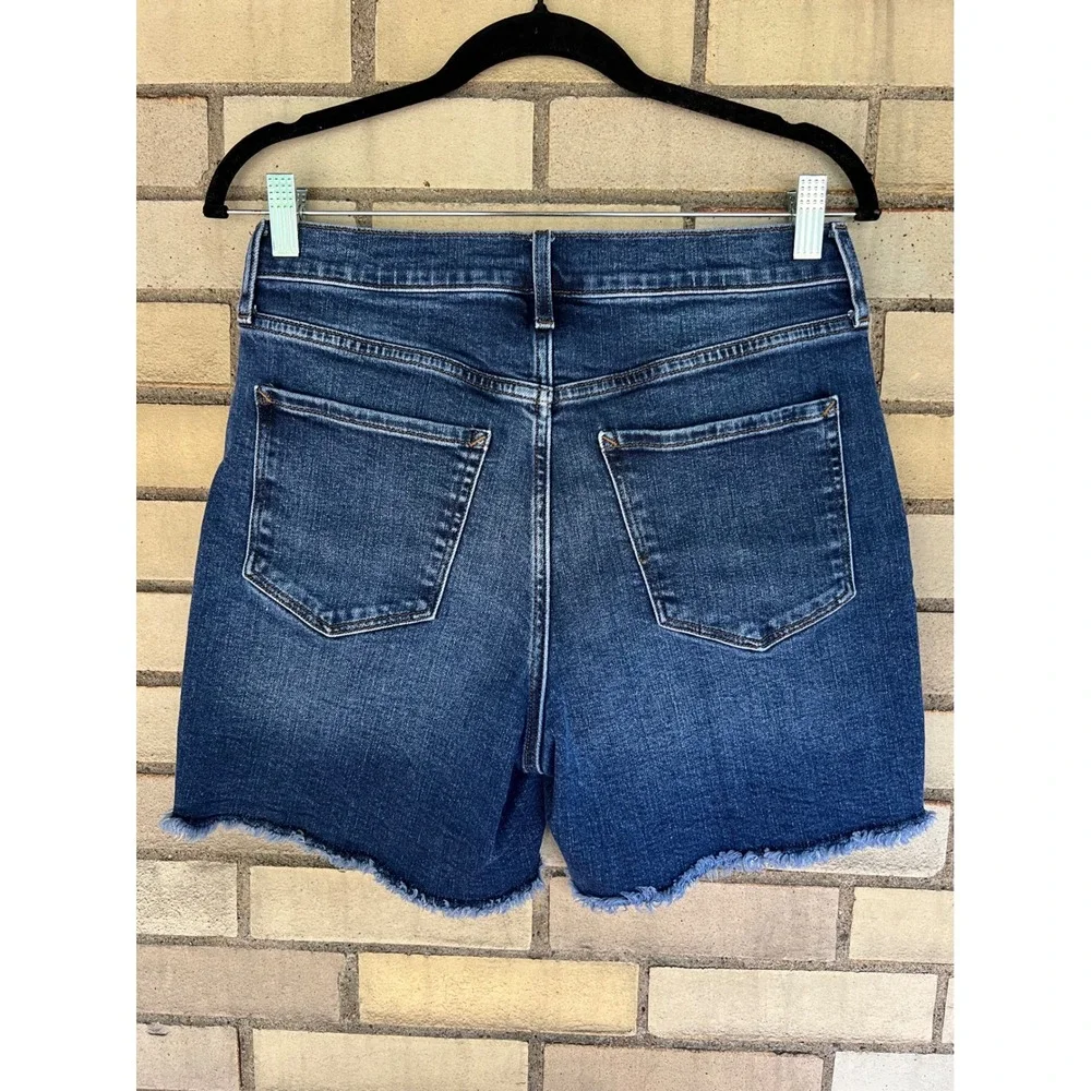 ANA High Rise Midi Denim Shorts Dark Wash Distressed Size 8 - Picture 3 of 3